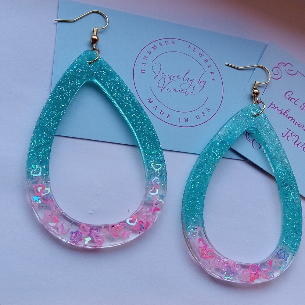 Hand Crafted Pink And Teal Caribbean Sunset Collection Teardrops - Picture 5 of 6